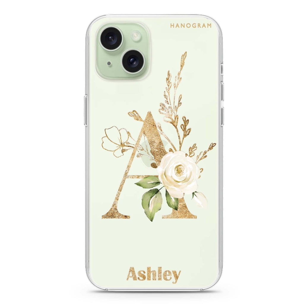 Golden Floral Monogram iPhone 15 水晶透明保護殼