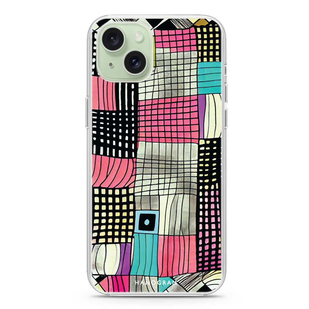 Abstract Checked Pattern iPhone 15 水晶透明保護殼