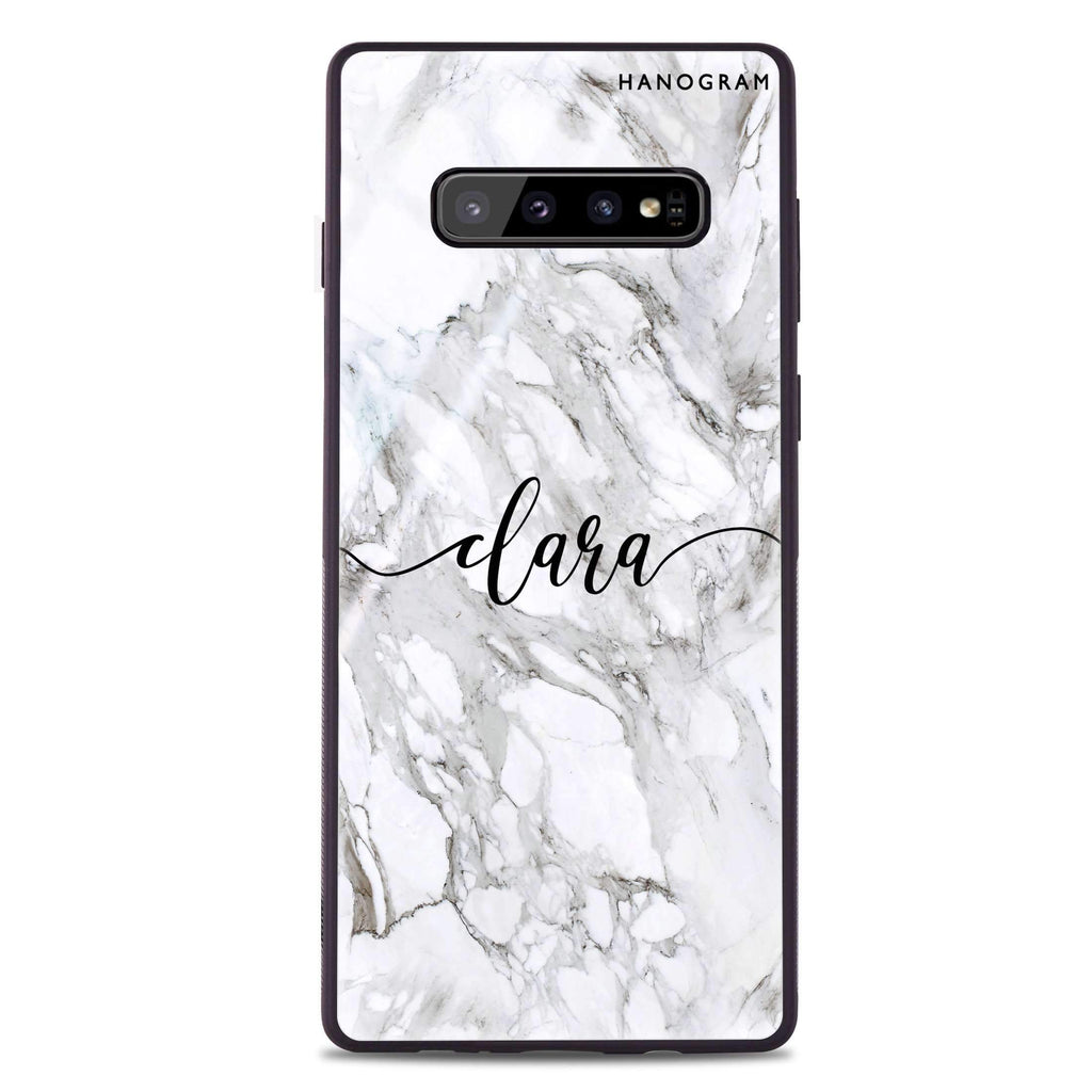 Powder Gray And White Marble Samsung 超薄強化玻璃殻