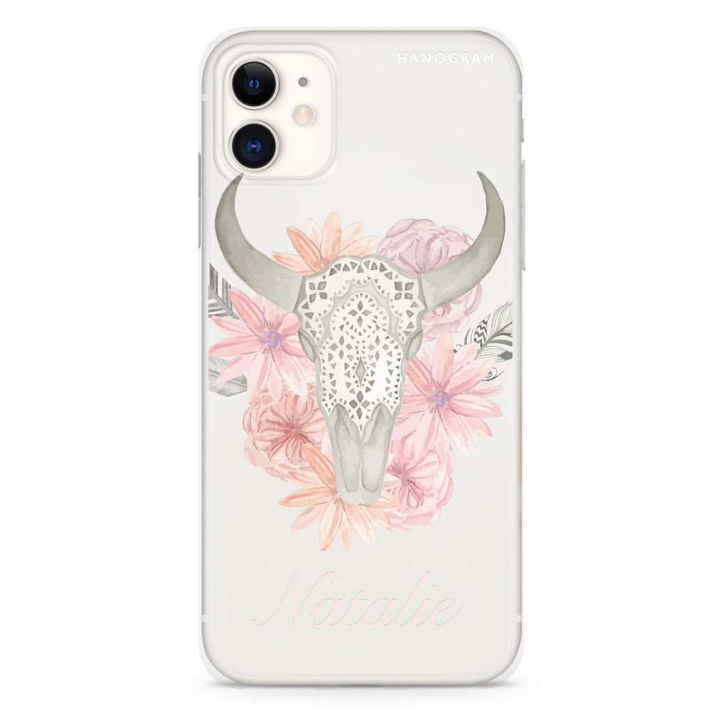 Skull Bull & Watercolor Flowers iPhone 11 水晶透明保護殼