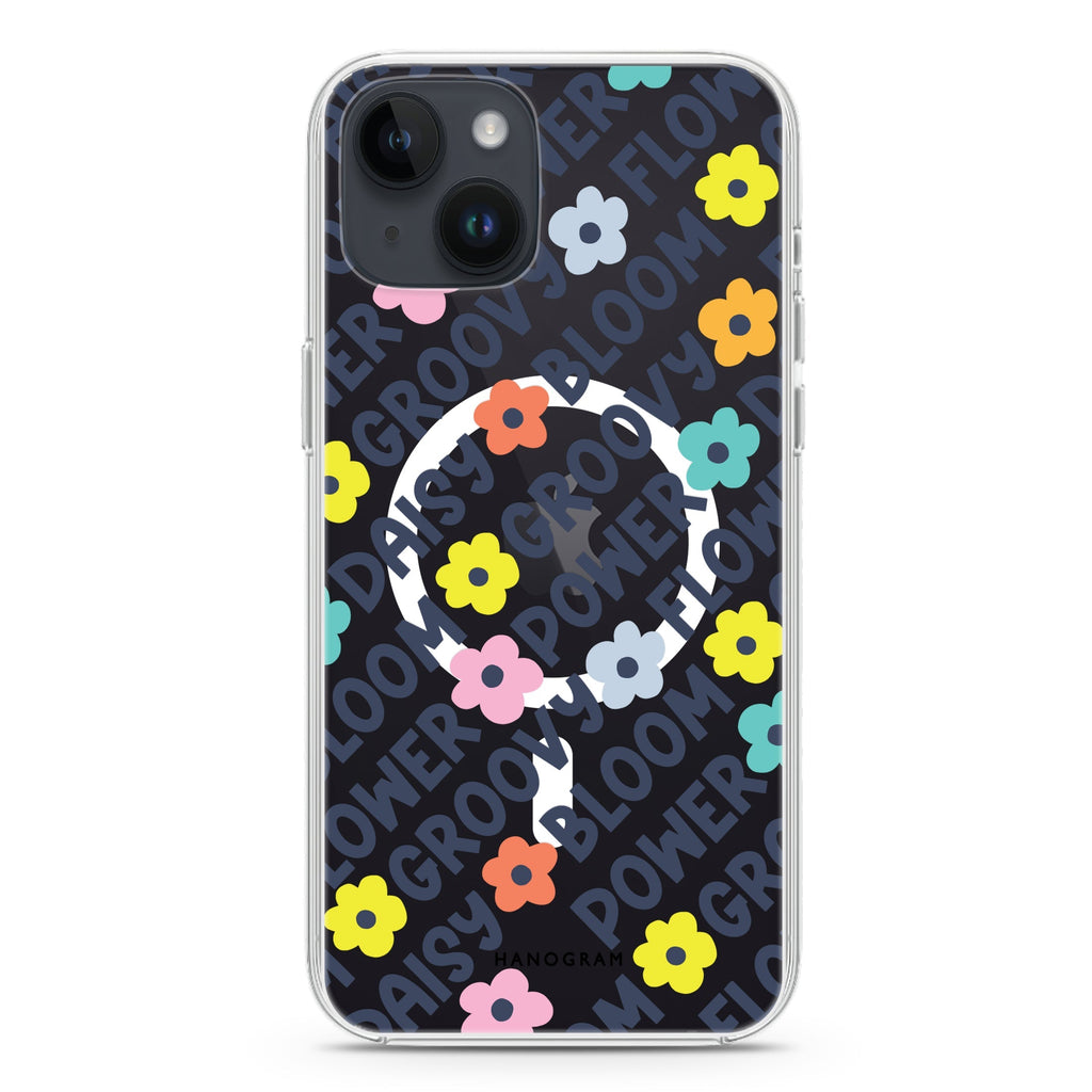 Groovy Flower iPhone 14 Plus Magsafe 兼容水晶透明保護殼