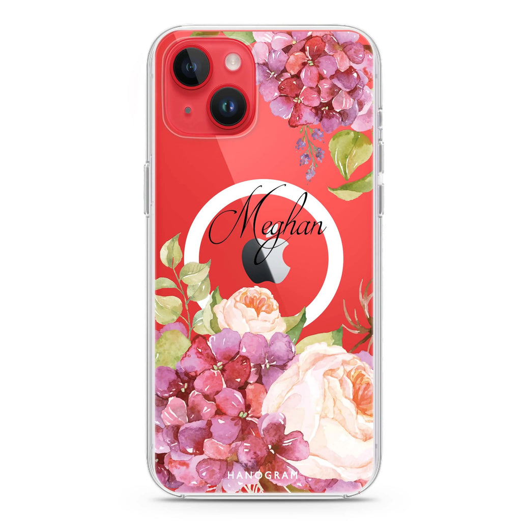 Pretty Floral iPhone 14 Plus Magsafe 兼容水晶透明保護殼