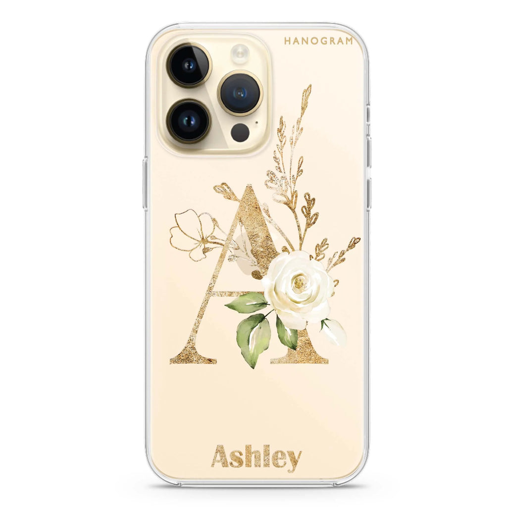 Golden Floral Monogram iPhone 14 Pro Max 水晶透明保護殼