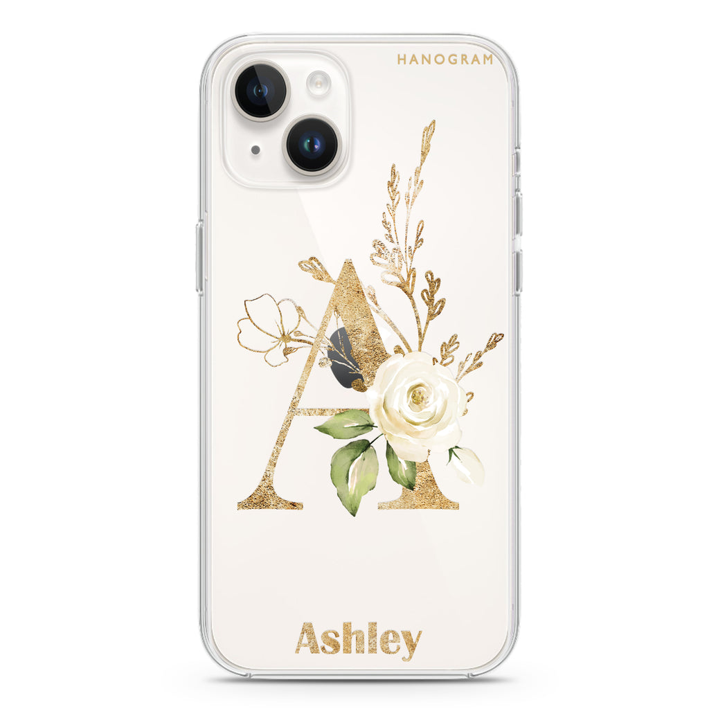 Golden Floral Monogram iPhone 14 plus 水晶透明保護殼