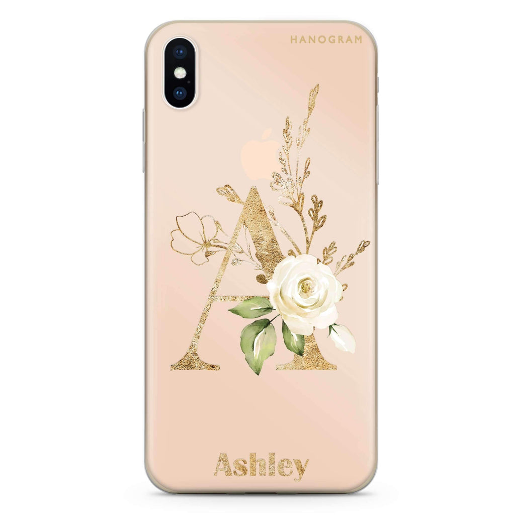 Golden Floral Monogram iPhone X 水晶透明保護殼